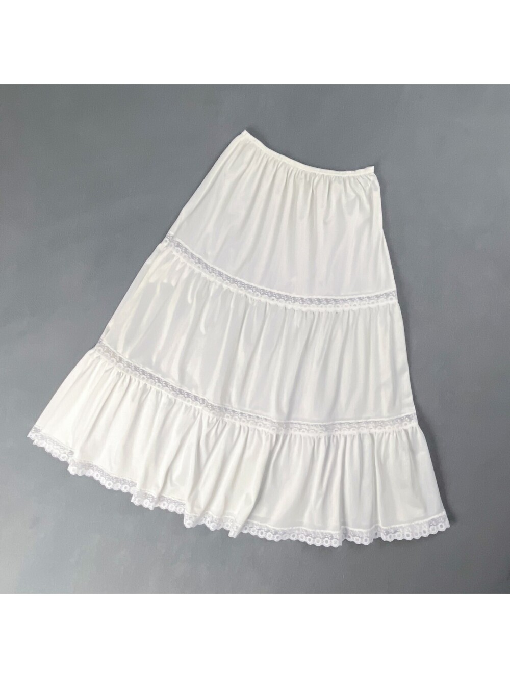 Vintage White Nylon Tiered Crinoline with Lace Trim